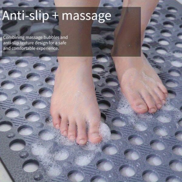 Anti Slip Bathroom Mat With Suction Cup, Quick Drying Shower Mat With Circular Hole Design, Massage Ring, Perfect For your home spa -16.93x29.53 Inches, Gray, 