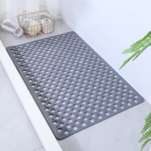 Anti Slip Bathroom Mat With Suction Cup, Quick Drying Shower Mat With Circular Hole Design, Massage Ring, Perfect For your home spa -16.93x29.53 Inches, Gray, 